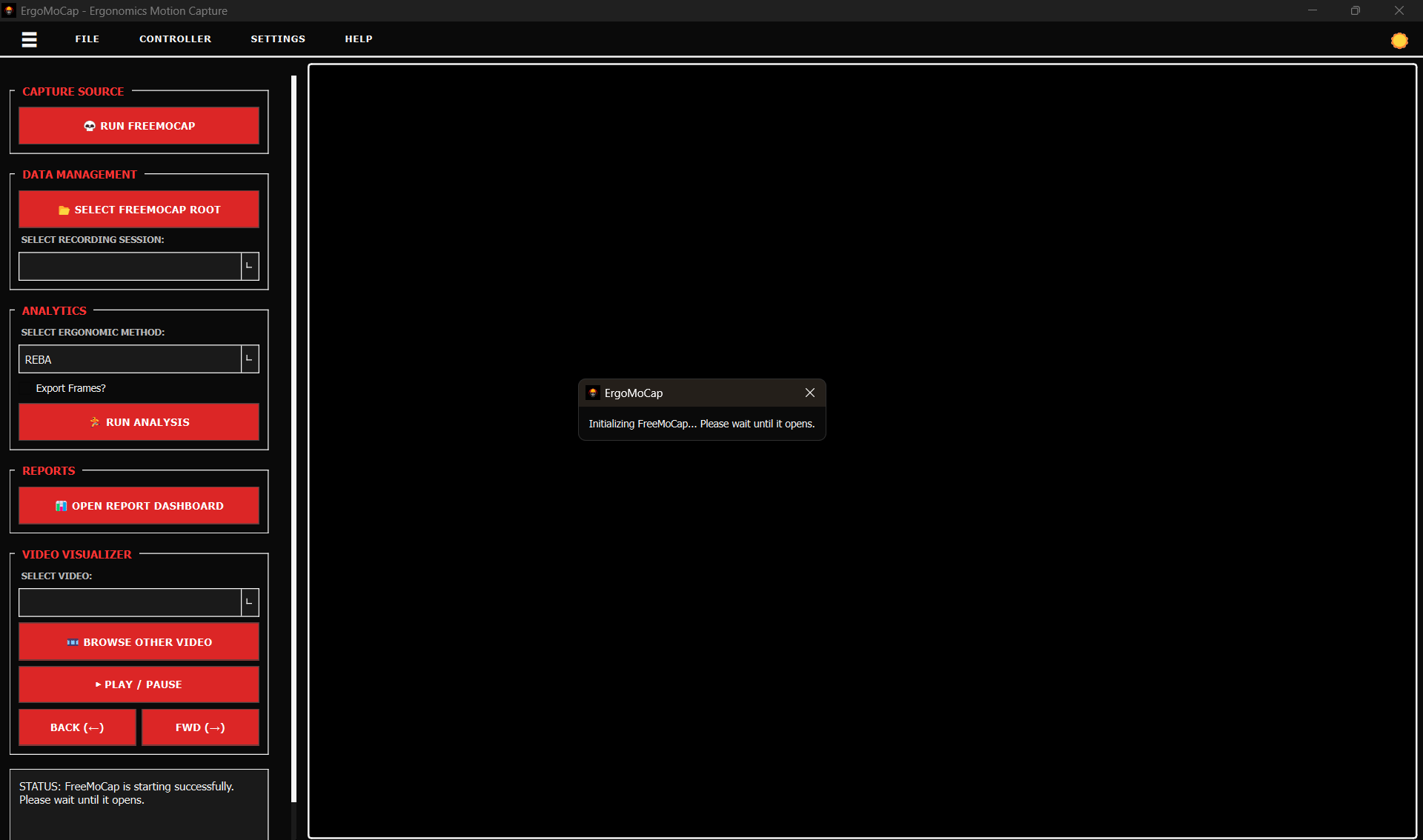 Step 1.2 Wait until freemocap opens. DO NOT CLOSE THE PROGRAM WHILE FREEMOCAP OPENS