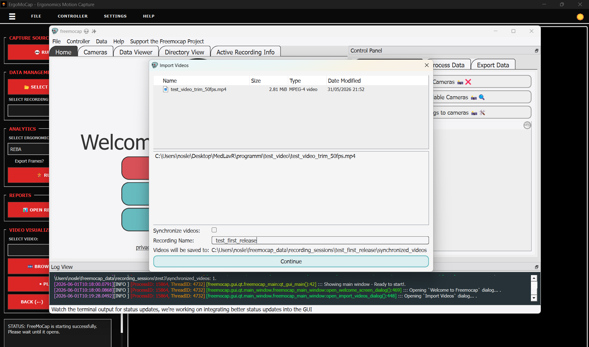 Step 3.2 Name Recording Session and Synchronize Videos