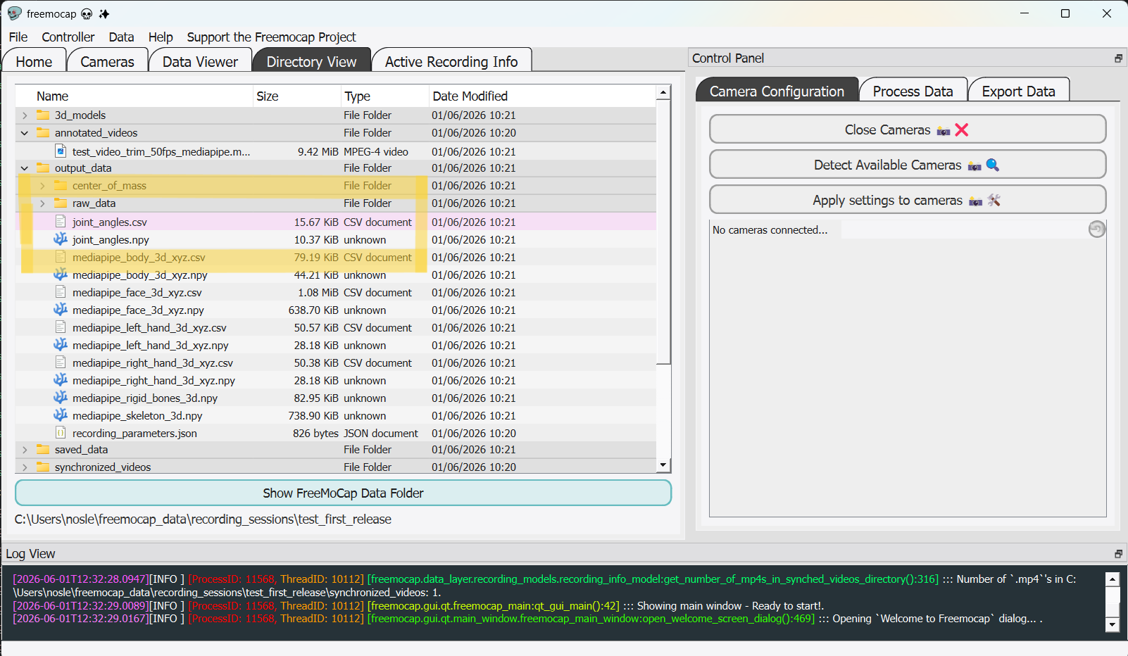 Step 5.7 Check joint_angles csv in Directory View