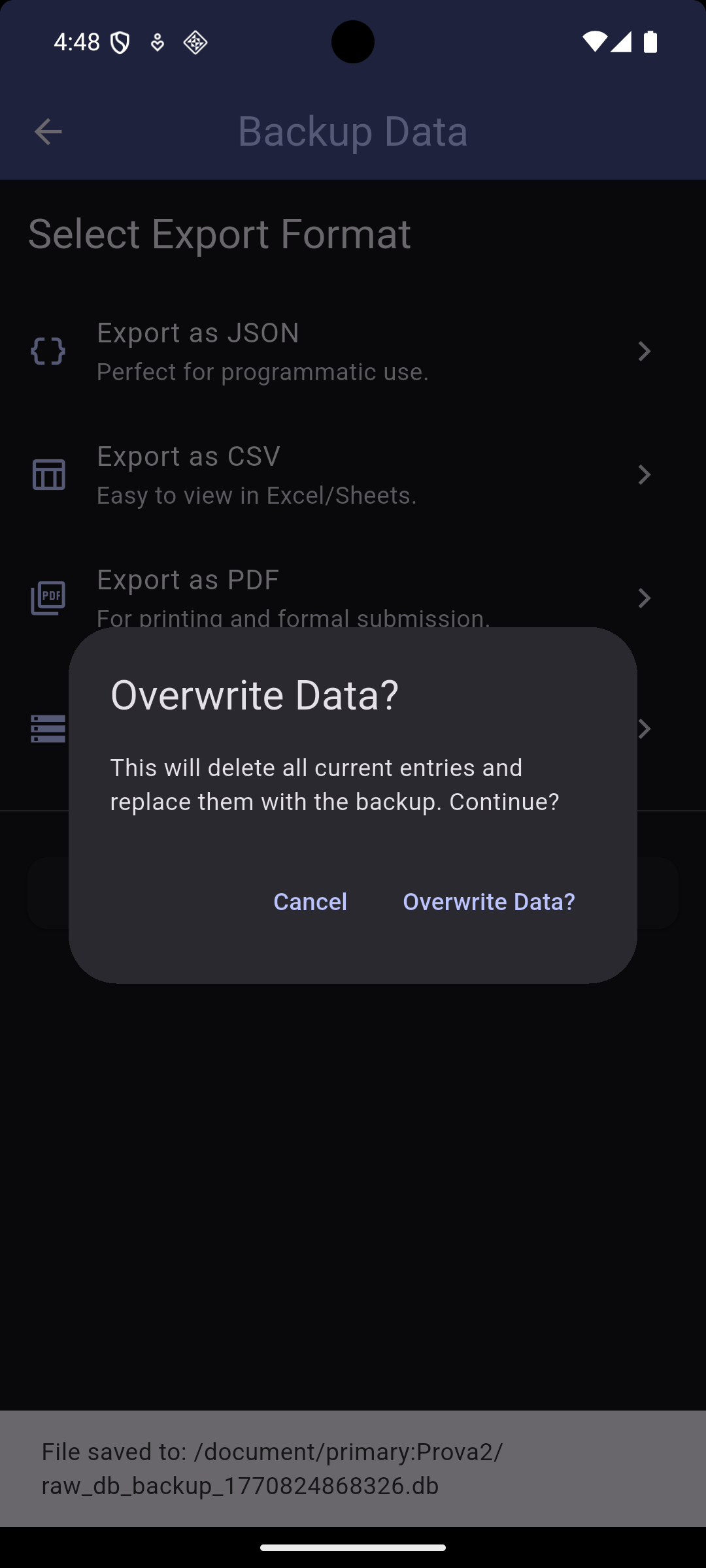 Database Import Confirmation
